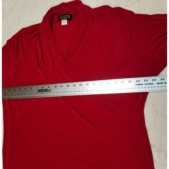 Phyllis Emelda Womens Top Blouse Surplice Neckline Wrap Long Sleeve Small Red - Picture 6 of 6